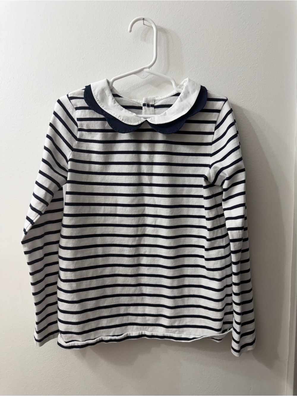 Jacadi Navy and White Striped Long-Sleeve Top with Peter Pan Collar